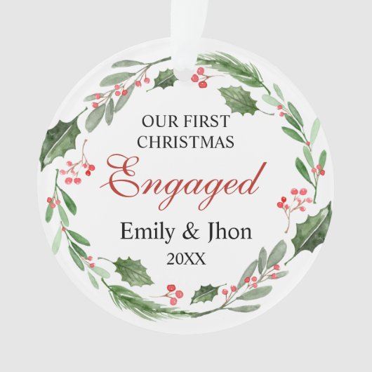Our First Christmas Engaged wreath ornament (Vorderseite)