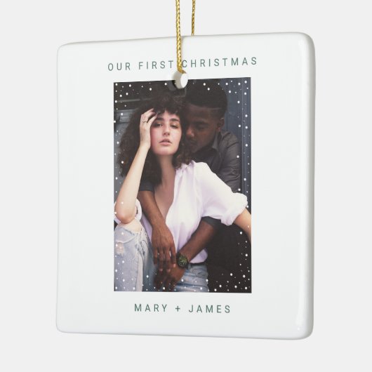 Our first Christmas Foto sage green modern marble Keramikornament (Links)