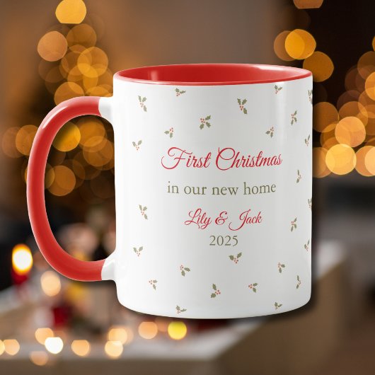 Our First Christmas In Our New Home Holly Pattern Tasse