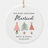 Our First Christmas Married Custom Couple Name Keramik Ornament (Hinten)