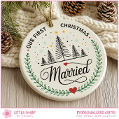 Our First Christmas Married Customizable Photo Keramik Ornament