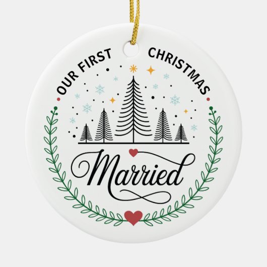 Our First Christmas Married Customizable Photo Keramik Ornament (Vorne)