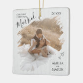 Our First Christmas Married Photo Brush Stroke Keramikornament (Links)