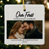 Our First Christmas Married Photo  Keramikornament