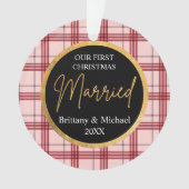 Our First Christmas Married plaid Ornament (Vorderseite)