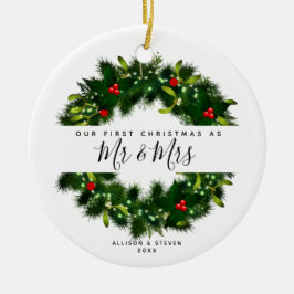 Our First Christmas Mr And Mrs Wedding Monogrammed Keramik Ornament