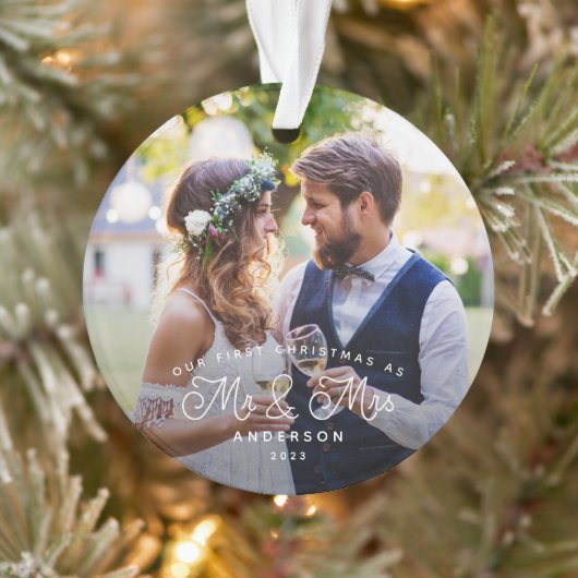 Our First Christmas Mr and Mrs Wedding Photo Ornament (Baum)