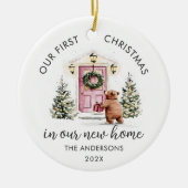 Our First Christmas New House Pink Door Keramik Ornament (Vorne)