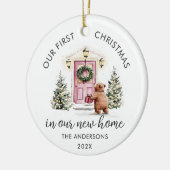 Our First Christmas New House Pink Door Keramik Ornament (Links)