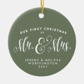 Our First Christmas newlywed sage green foto Keramik Ornament (Vorne)