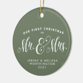Our First Christmas newlywed sage green foto Keramik Ornament (Links)