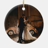 Our First Christmas newlywed sage green foto Keramik Ornament (Hinten)