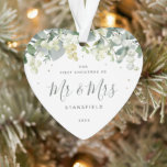 Our First Christmas Ornament<br><div class="desc">Hand painted snowberries and stems of eucalyptus form a border across the top of this heart shaped ornament. All text is fully editable so you can easily change the wording and change the font/color/size/placement. Stell die Template-Foto-on-back with your own wieder auf. Einnehmbare items Coordinating.</div>