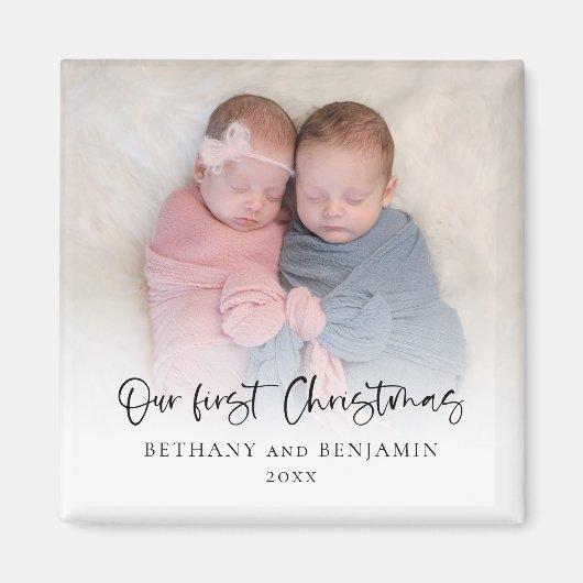 Our First Christmas Photo Script Twin Baby Names Magnet (Vorne)