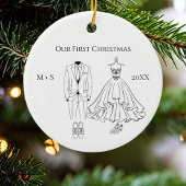 Our First Christmas Photo Wedding Dress Suit Cute Keramik Ornament