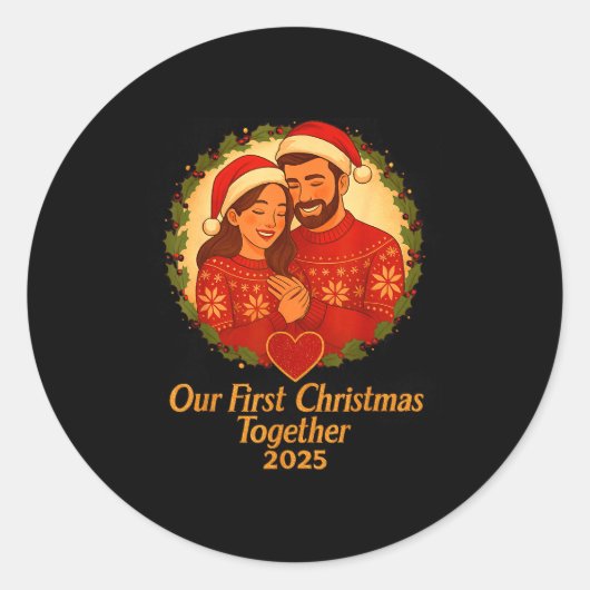 Our First Christmas Together 2025 Matching Couple Runder Aufkleber (Vorderseite)
