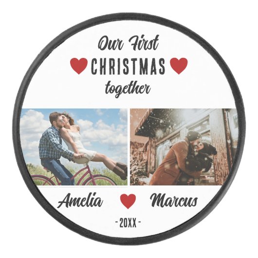 Our First Christmas Together 2 Photos Keepsake Eishockey Puck (Vorderseite)