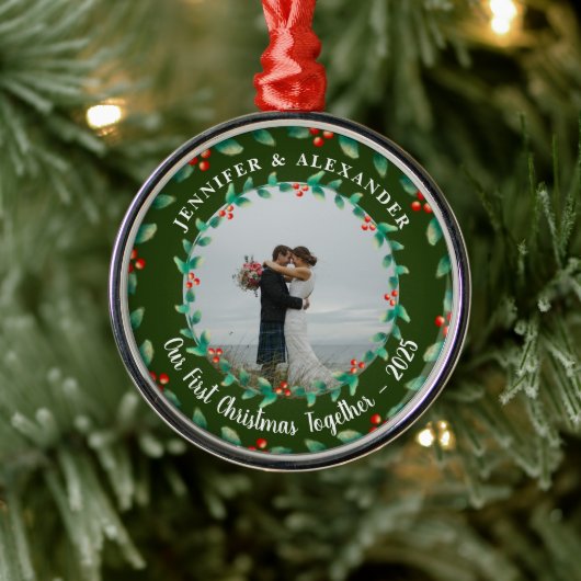 Our first christmas together holly photo ornament aus metall (Baum)