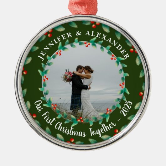 Our first christmas together holly photo ornament aus metall (Vorne)