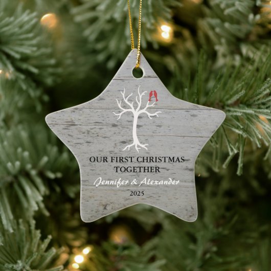 Our first Christmas together love birds tree Keramik Ornament (Baum)