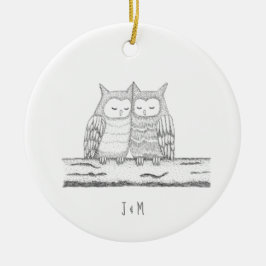 Our First Christmas Together Owl Paar Art Custom Keramik Ornament