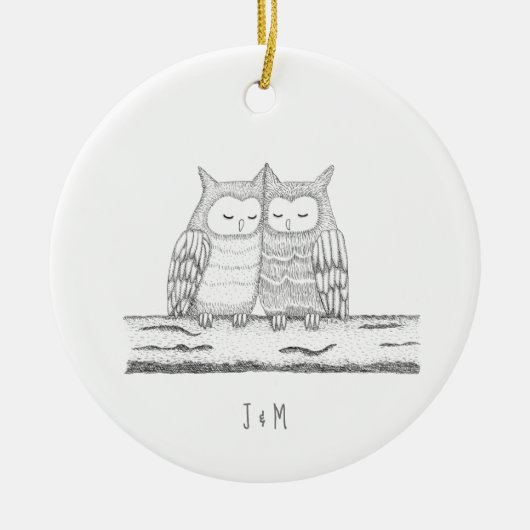 Our First Christmas Together Owl Paar Art Custom Keramik Ornament (Vorne)