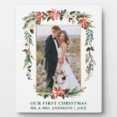 Our First Christmas Watercolor Poinsettia Foto Fotoplatte (Vorderseite)