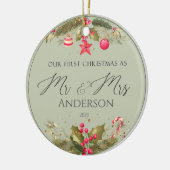Our First Christmas Wedding Photo Mr Mrs Keramik Ornament (Links)