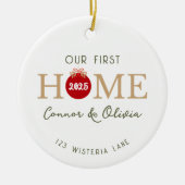 Our First Home Personalized Names Address Year Keramik Ornament (Vorne)