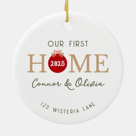 Our First Home Personalized Names Address Year Keramik Ornament (Hinten)