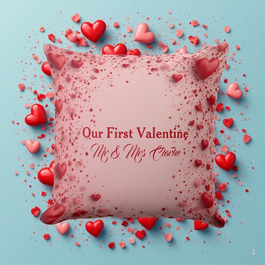 Our First Valentine Mr & Mrs Romantic Hearts Kissen