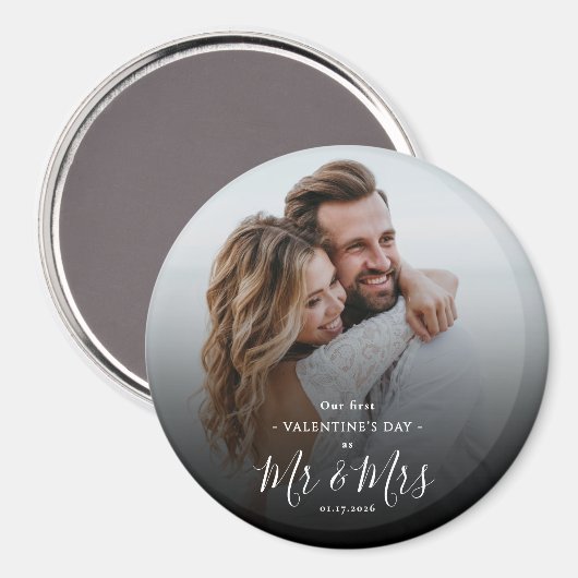 Our First Valentine's Day As Mr & Mrs Modern Photo Magnet (Vorderseite/Rückseite)