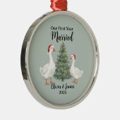 Our First Year Married Goose Custom Christmas Ornament Aus Metall (Rechts)