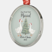 Our First Year Married Goose Custom Christmas Ornament Aus Metall (Links)