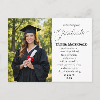 Our Graduate With Photo Graduation Classic Script Ankündigungspostkarte
