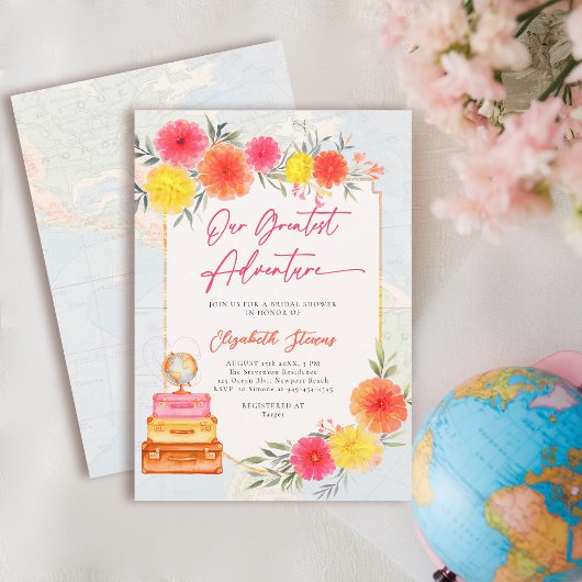 Our Greatest Adventure Floral Travel Theme Bridal Einladung