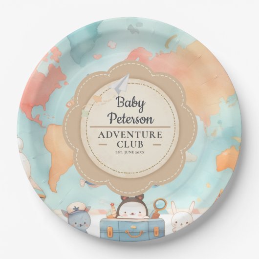 Our Greatest Adventure Neutral Cute Baby Shower Pappteller (Vorderseite)