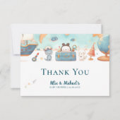 Our Greatest Adventure Vintage Blue Baby Shower Dankeskarte (Vorderseite)