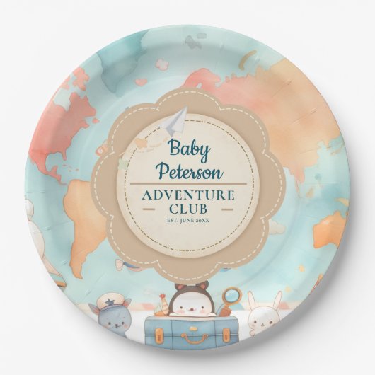Our Greatest Adventure Vintage Blue Baby Shower Pappteller (Vorderseite)