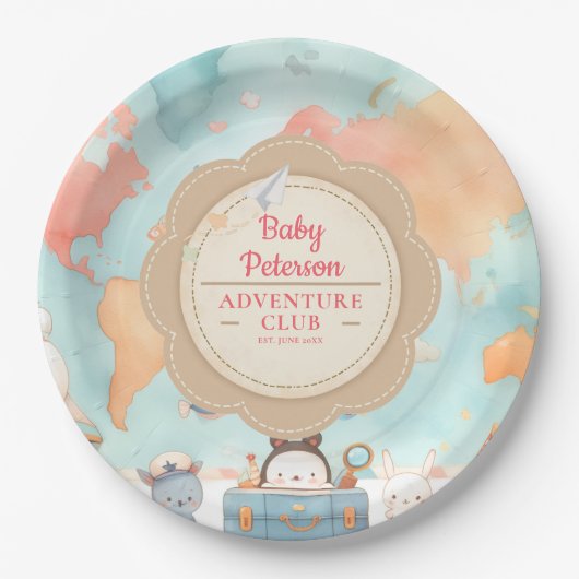 Our Greatest Adventure Vintage Pink Baby Shower Pappteller (Vorderseite)
