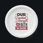 Our Greatest Strength Is Faith in God Quote Pappteller<br><div class="desc">Declare your source of strength with this bold and inspiring quote: “Our Greatest Strength Is Faith in God.” Featuring clean, modern typography with vibrant accents, this faith-based design is perfect for anyone who walks boldly in God’s truth. Ideal for shirts, mugs, phone cases, posters, and stickers—whether you're uplifting yourself or...</div>