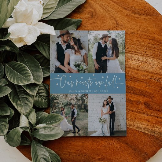 Our Hearts Are Full Wedding Photo Denim Blue Dankeskarte