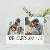Our Hearts Are Full White Wedding Photo Dankeskarte (Stehend Vorderseite)