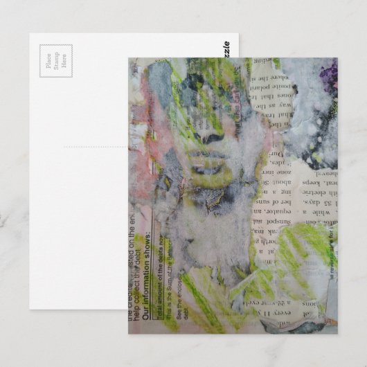 Our info shows abstract collage with face postkarte (Vorne/Hinten)