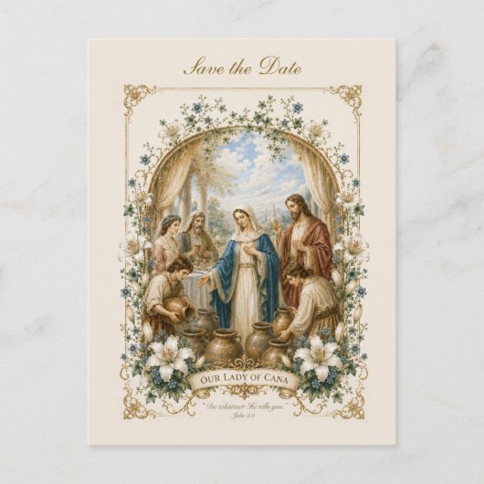 Our Lady of Cana Save the Date Wedding Postkarte (Vorderseite)