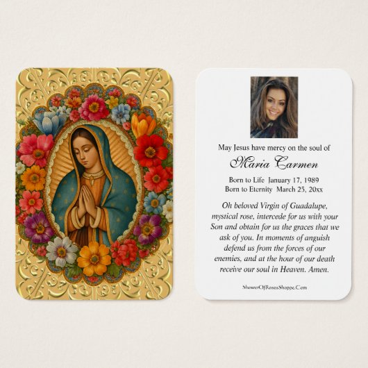 OUR LADY OF GUADALUPE FUNERAL PRAYER CARD (Vorne & Hinten)