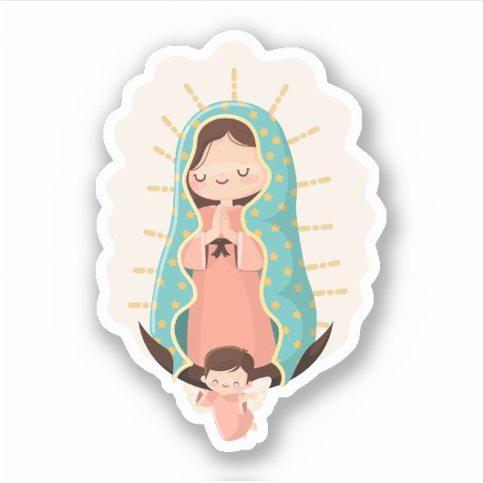 Our Lady of Guadalupe with angel Kawaii Style Aufkleber (Vorderseite)