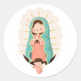 Our Lady of Guadalupe with angel Kawaii Style Runder Aufkleber
