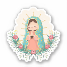 Our Lady of Guadalupe with flowers Kawaii Style Aufkleber