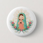 Our Lady of Guadalupe with flowers Kawaii Style Button (Vorderseite)